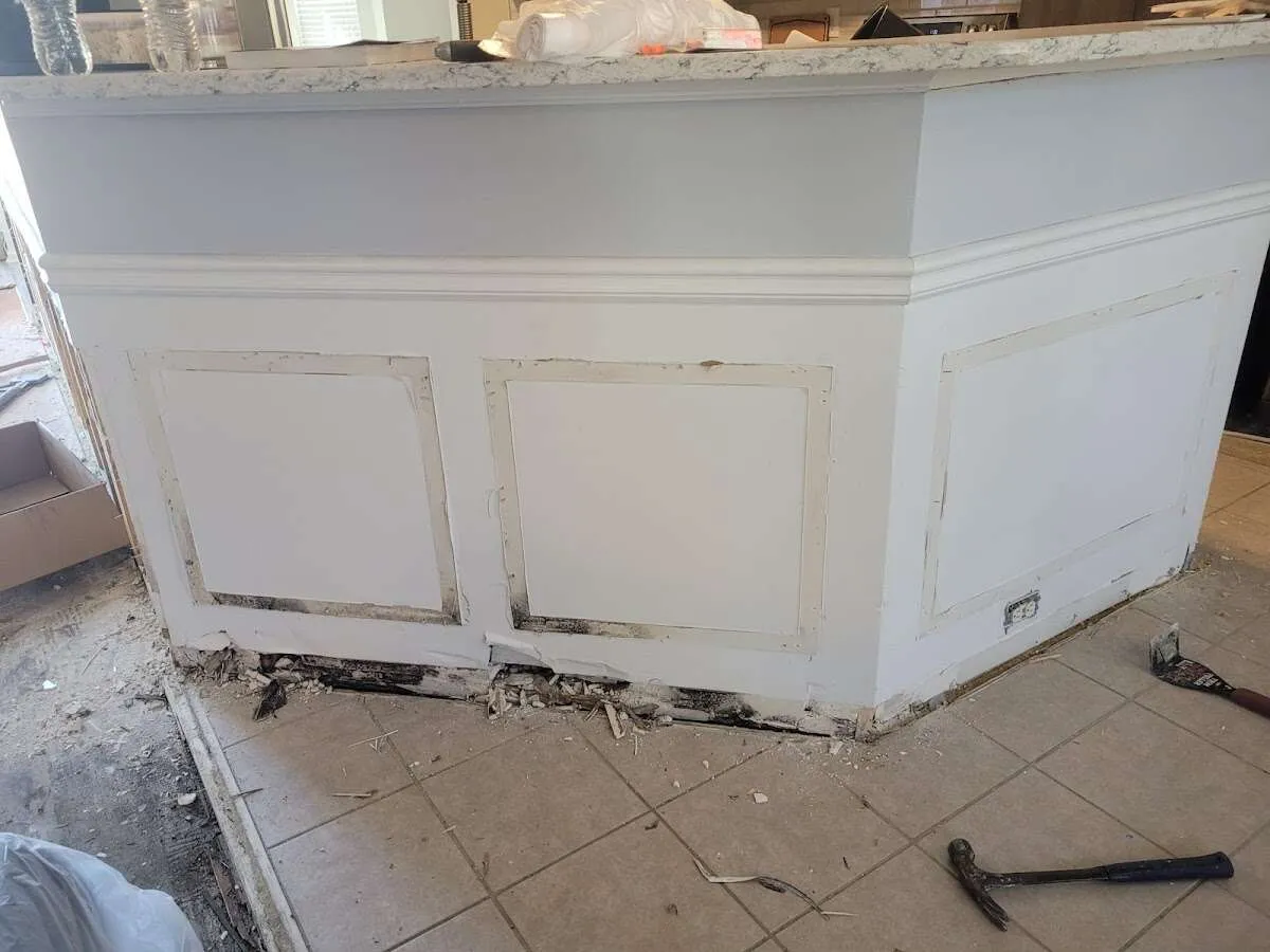 Water damage and mold on kitchen during Storm Damage Restoration in Closter